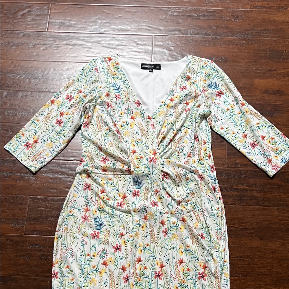 Jason Wu X Eloquii White Floral Wrap-Style Midi Dress w/ Multicolor Blooms sz 14 - Picture 2 of 10